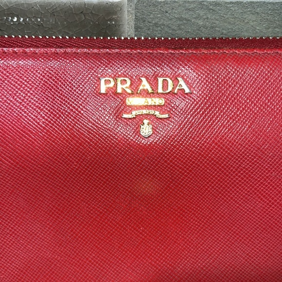 PRADA Red Saffiano Zip Around Wallet - Picture 3 of 12